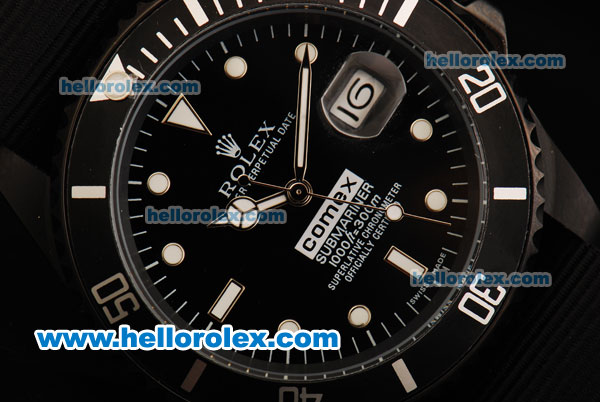 Rolex Submariner Automatic Movement PVD Case with Black Dial - Black Bezel and Black Rubber Strap - Click Image to Close